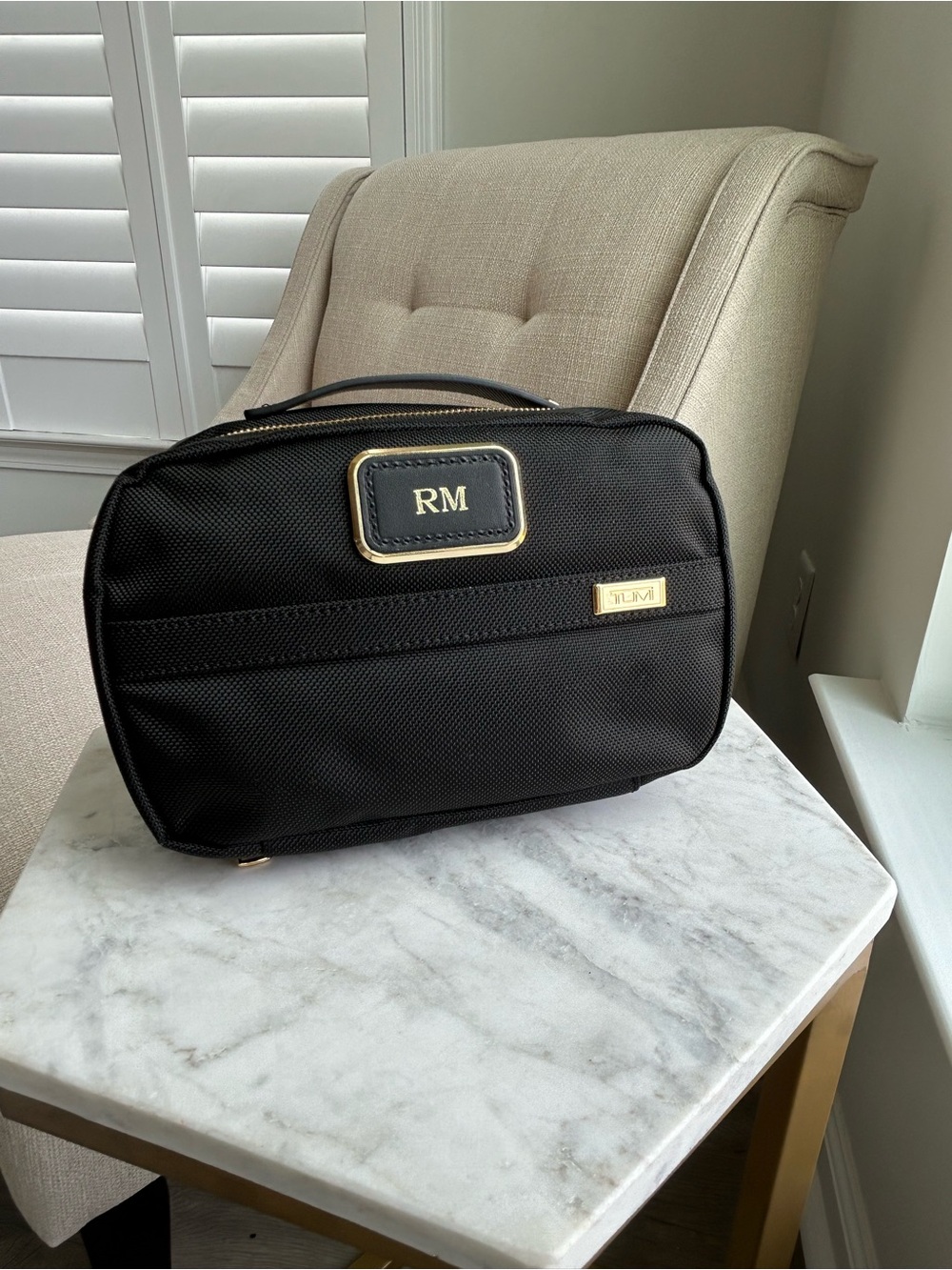 TUMI Alpha 3 Black and gold ballistic nylon  split Kit toiletry bag